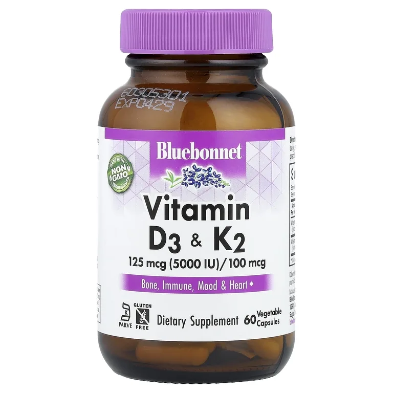 Bluebonnet Nutrition, витамины D3 и K2, 60 вегетарианских капсул