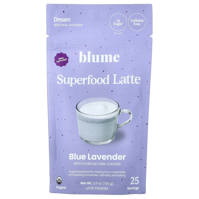 Blume, латте с суперфудами, голубая лаванда, без кофеина, 100 г (3,5 унции)