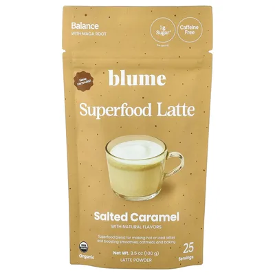 Blume, латте с суперфудами, соленая карамель, без кофеина, 100 г (3,5 унции)