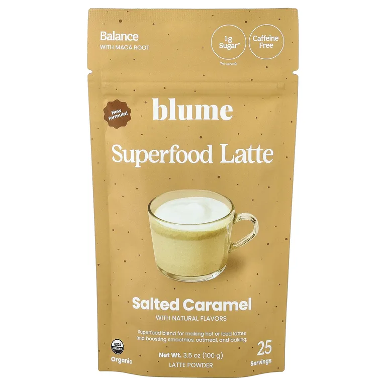 Blume, латте с суперфудами, соленая карамель, без кофеина, 100 г (3,5 унции)