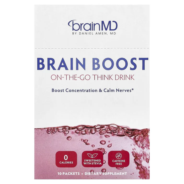 BrainMD, Brain Boost, напиток для мозга, который можно взять с собой, без кофеина, 10 пакетиков