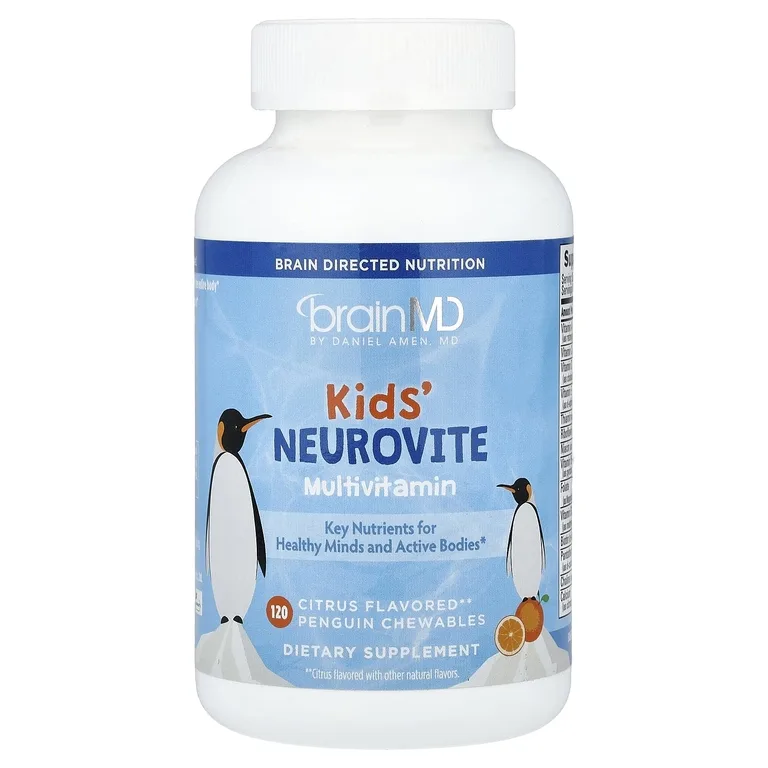 BrainMD, Kids, мультивитамины Neurovite с цитрусом, 120 жевательных таблеток Penguin Chewable
