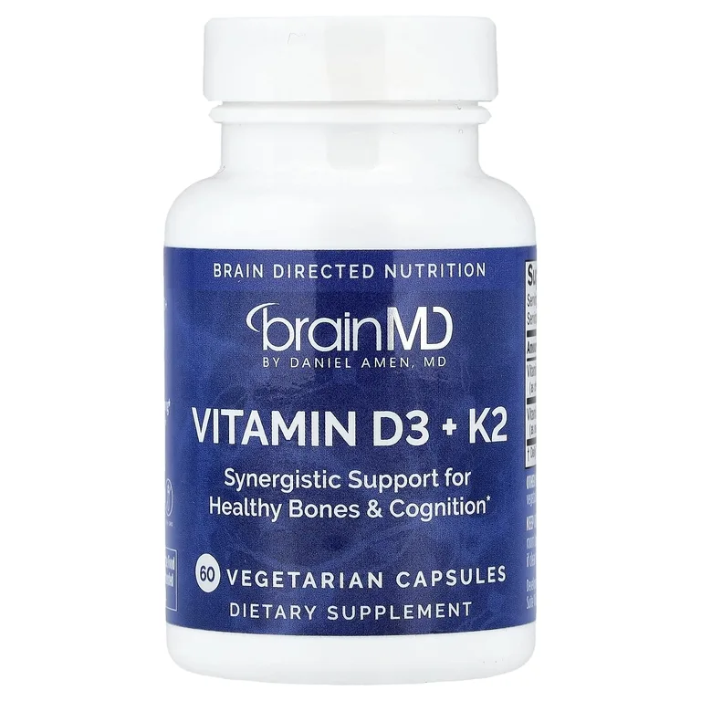 BrainMD, витамины D3 и К2, 60 вегетарианских капсул