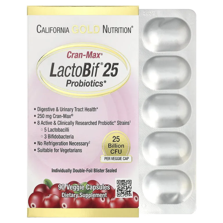 California Gold Nutrition, CranMax®, LactoBif®, пробиотики, 25 млрд КОЕ, 90 веганских капсул
