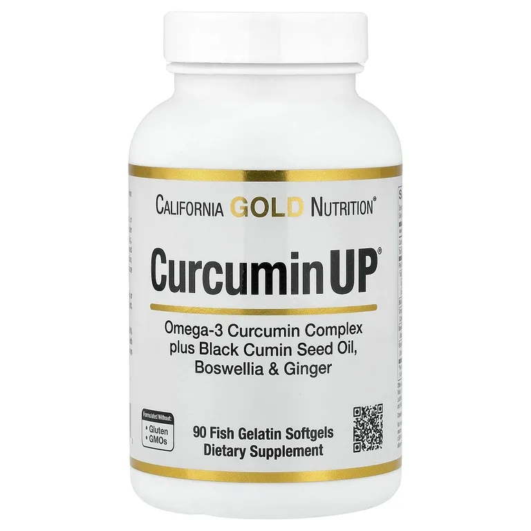 California Gold Nutrition, CurcuminUP™ с комплексом куркумина и омега-3, маслом из семян чёрного тмина, босвеллией и имбирём, 90 капсул из рыбьего желатина
