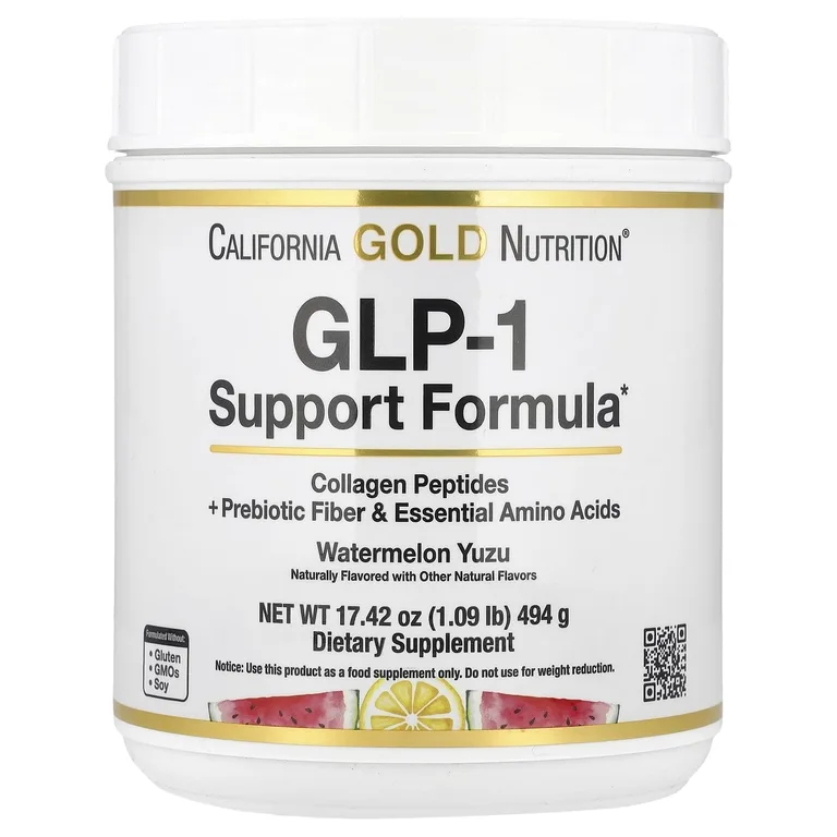California Gold Nutrition, добавка для поддержания уровня ГПП-1 с пептидами коллагена, пребиотической клетчаткой и незаменимыми аминокислотами, арбуз и юдзу, 494 г (1,09 фунта)