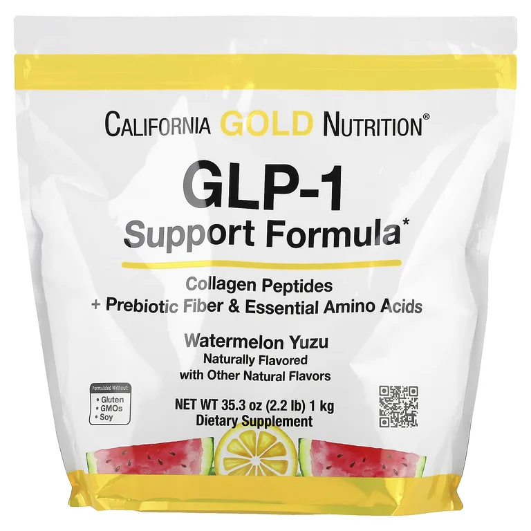 California Gold Nutrition, добавка для поддержания уровня ГПП-1 с пептидами коллагена, пребиотической клетчаткой и незаменимыми аминокислотами, арбуз и юдзу, 1 кг (2,2 фунта)