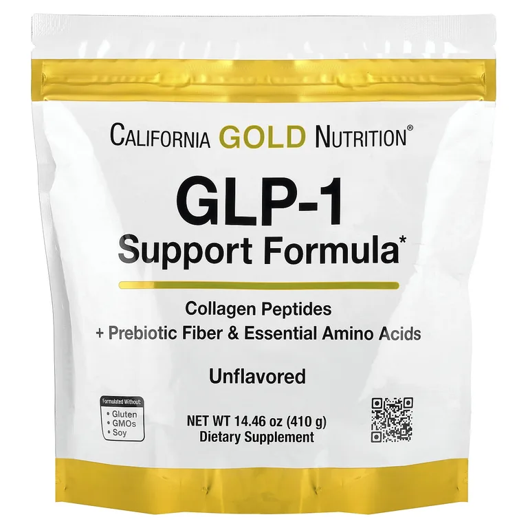 California Gold Nutrition, добавка для поддержания уровня ГПП-1 с пептидами коллагена, пребиотической клетчаткой и незаменимыми аминокислотами, с нейтральным вкусом, 410 г (14,46 унции)