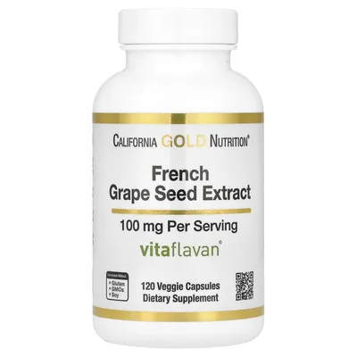 California Gold Nutrition, экстракт косточек французского винограда, 100 мг, 120 растительных капсул