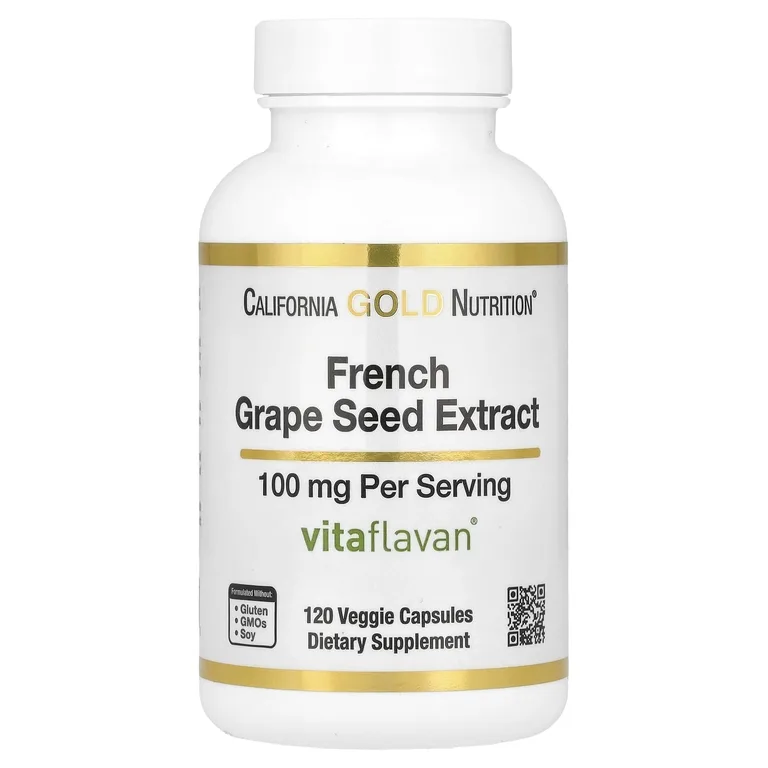 California Gold Nutrition, экстракт косточек французского винограда, 100 мг, 120 растительных капсул
