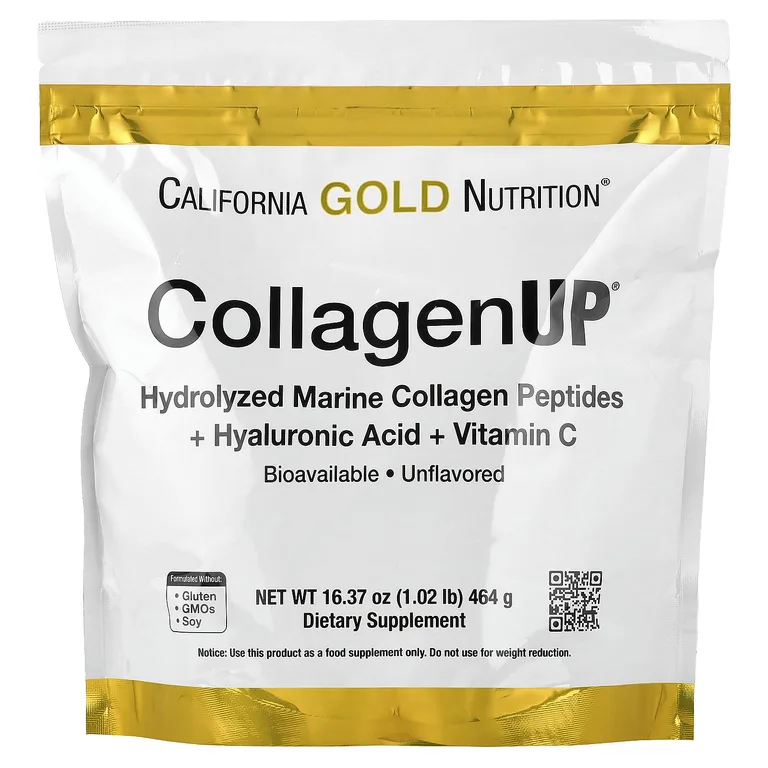 California Gold Nutrition, гидролизованные пептиды морского коллагена с гиалуроновой кислотой и витамином C, с нейтральным вкусом, 464 г