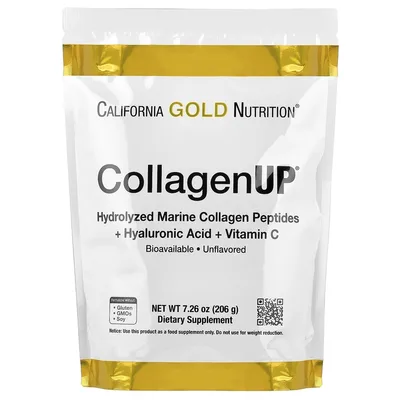 California Gold Nutrition, гидролизованные пептиды морского коллагена с гиалуроновой кислотой и витамином C, с нейтральным вкусом, 206 г