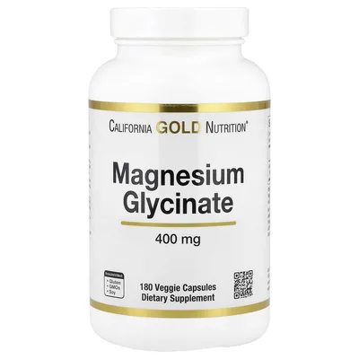 California Gold Nutrition, глицинат магния, 180 растительных капсул (133 мг в 1 капсуле)