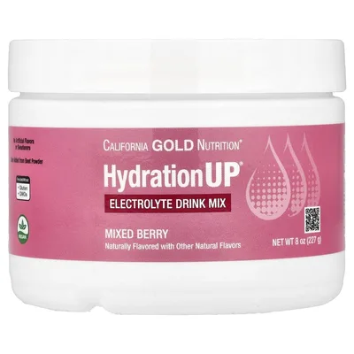 California Gold Nutrition, HydrationUP®, смесь для приготовления электролитического напитка с кальцием, калием, витамином C и витамином E, со вкусом ягодного ассорти, 227 г (8 унций)