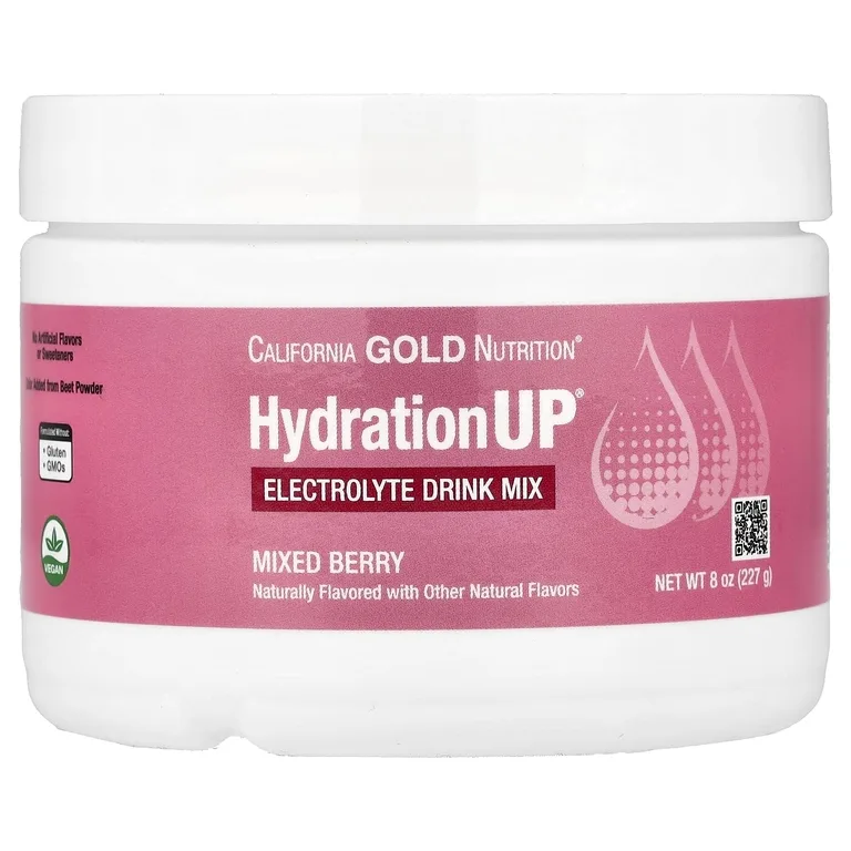 California Gold Nutrition, HydrationUP®, смесь для приготовления электролитического напитка с кальцием, калием, витамином C и витамином E, со вкусом ягодного ассорти, 227 г (8 унций)