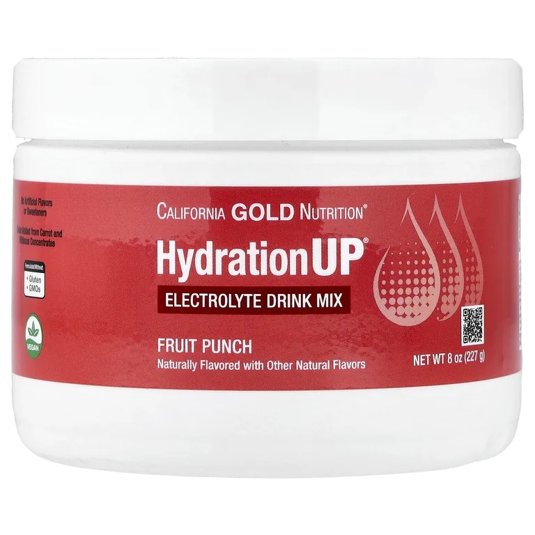 California Gold Nutrition, HydrationUP®, смесь для приготовления электролитического напитка с кальцием, калием, витаминами C и E, фруктовый пунш, 227 г (8 унций)