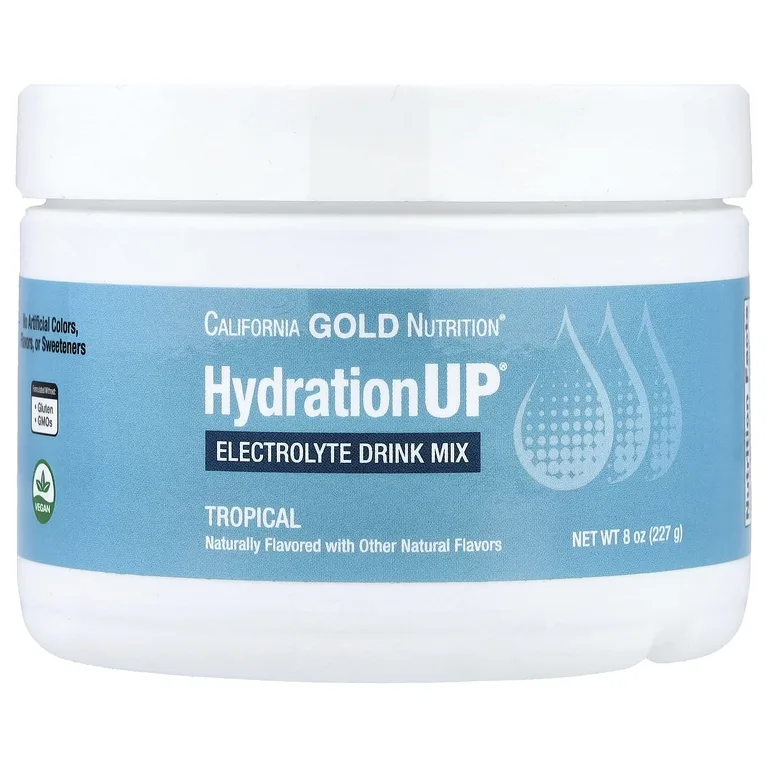 California Gold Nutrition, HydrationUP®, смесь для приготовления электролитического напитка с кальцием, калием, витаминами C и E, тропические фрукты, 227 г (8 унций)