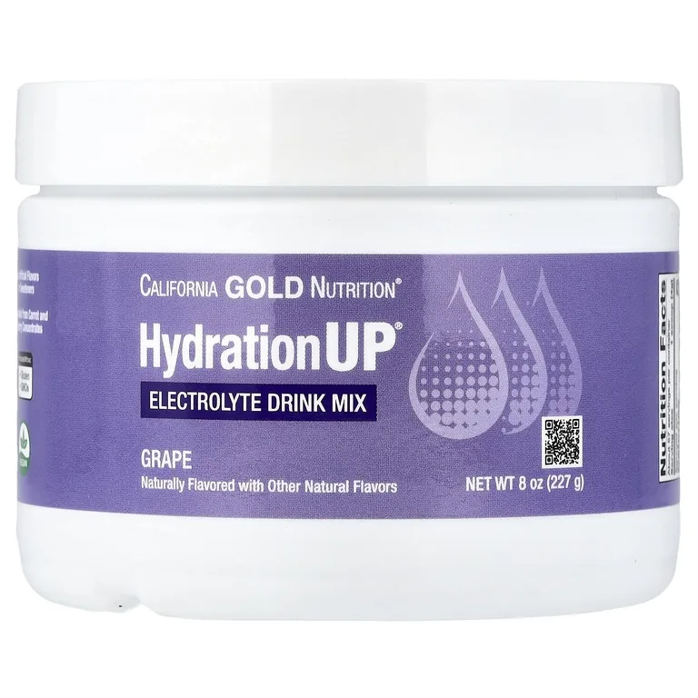 California Gold Nutrition, HydrationUP®, смесь для приготовления электролитического напитка с кальцием, калием, витамином C и витамином E, со вкусом винограда, 227 г (8 унций)
