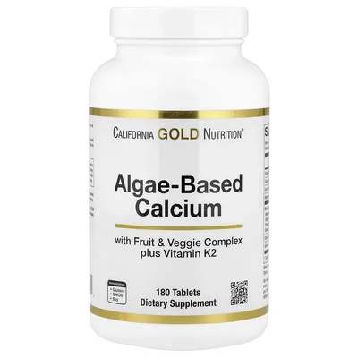 California Gold Nutrition, кальций из водорослей с витамином D3 и магнием, органическая клубника, малина и голубика, 180 таблеток