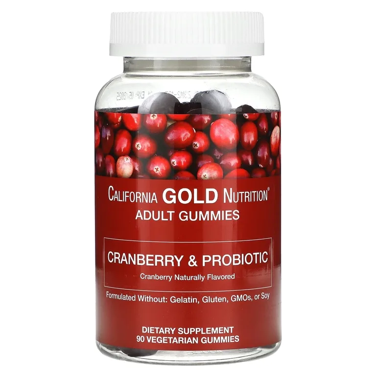 California Gold Nutrition, клюква и пробиотики в жевательных таблетках, с концентратом клюквы, фруктоолигосахаридами и бактериями бациллус коагуланс, с натуральным вкусом клюквы, 90 вегетарианских жевательных таблеток