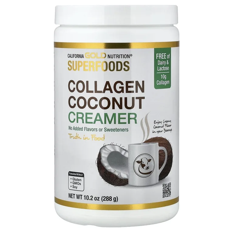 California Gold Nutrition, кокосовые сливки с коллагеном и сухим органическим кокосовым молоком, гидролизованным коллагеном, органическим тапиоковым мальтодекстрином и экстрактом бамбука, без подсластителей, 288 г