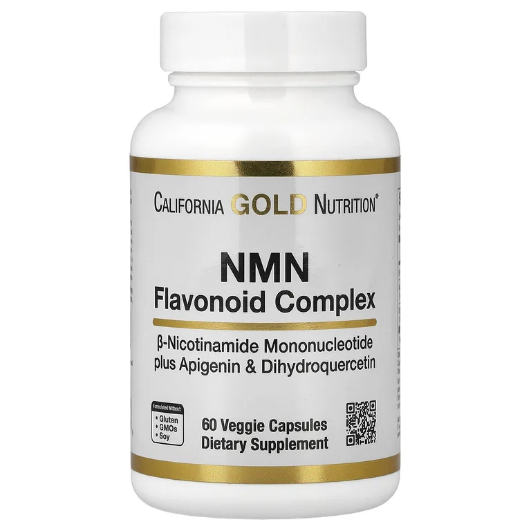 California Gold Nutrition, комплекс флавоноидов с NMN, апигенином и дигидрокверцетином, 60 растительных капсул