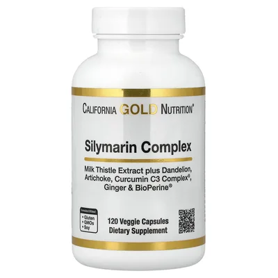 California Gold Nutrition, Комплекс силимарина, экстракт расторопши с одуванчиком, артишок, куркумина, имбирь и черный перец, 120 растительных капсул