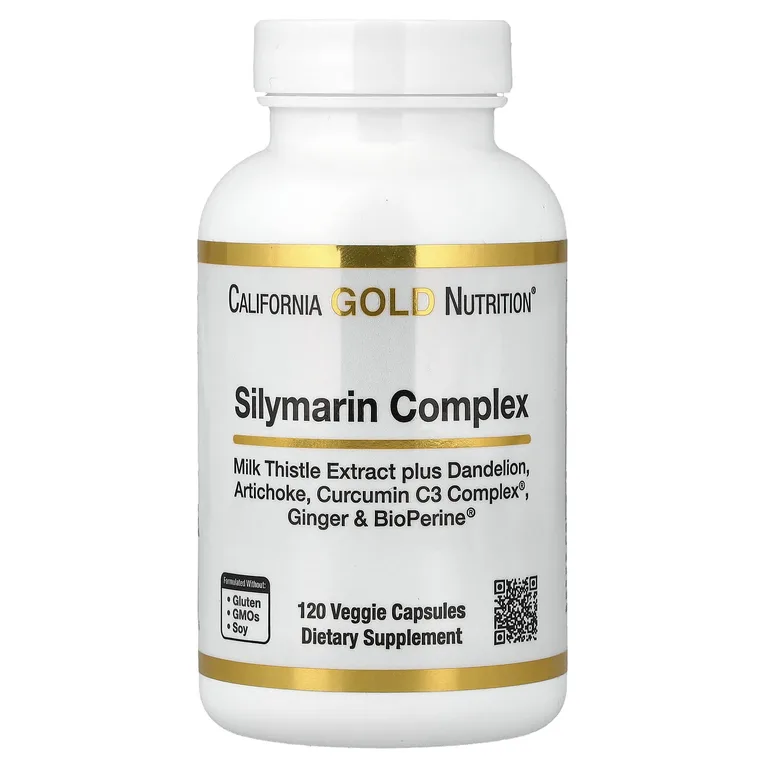 California Gold Nutrition, Комплекс силимарина, экстракт расторопши с одуванчиком, артишок, куркумина, имбирь и черный перец, 120 растительных капсул
