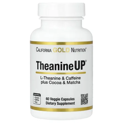 California Gold Nutrition, L-теанин и кофеин + какао и матча, 60 растительных капсул