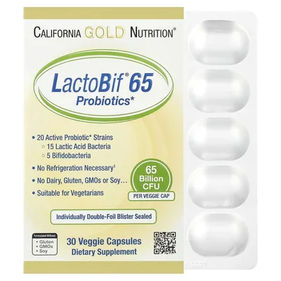 California Gold Nutrition, LactoBif® 65, пробиотики, 30 растительных капсул
