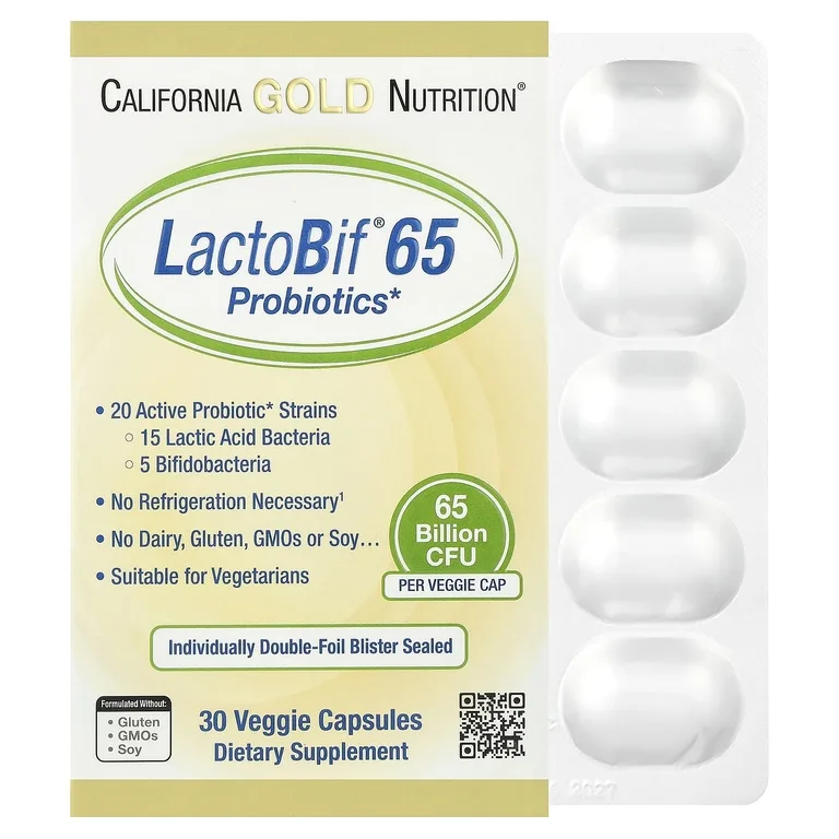 California Gold Nutrition, LactoBif® 65, пробиотики, 30 растительных капсул
