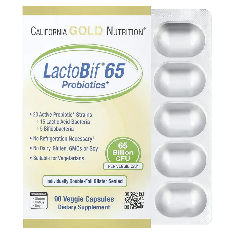 California Gold Nutrition, LactoBif® 65, пробиотики, 65 млрд КОЕ, 90 вегетарианских капсул