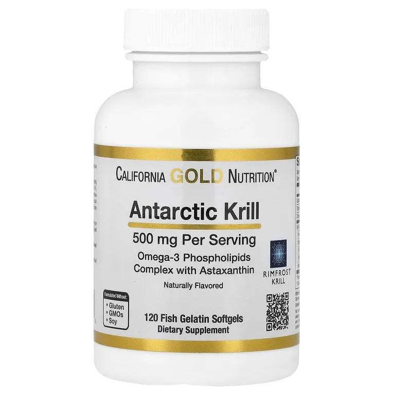 California Gold Nutrition, масло антарктического криля, комплекс фосфолипидов омега-3 с астаксантином, натуральная клубника и лимон, 500 мг, 120 капсул из рыбьего желатина