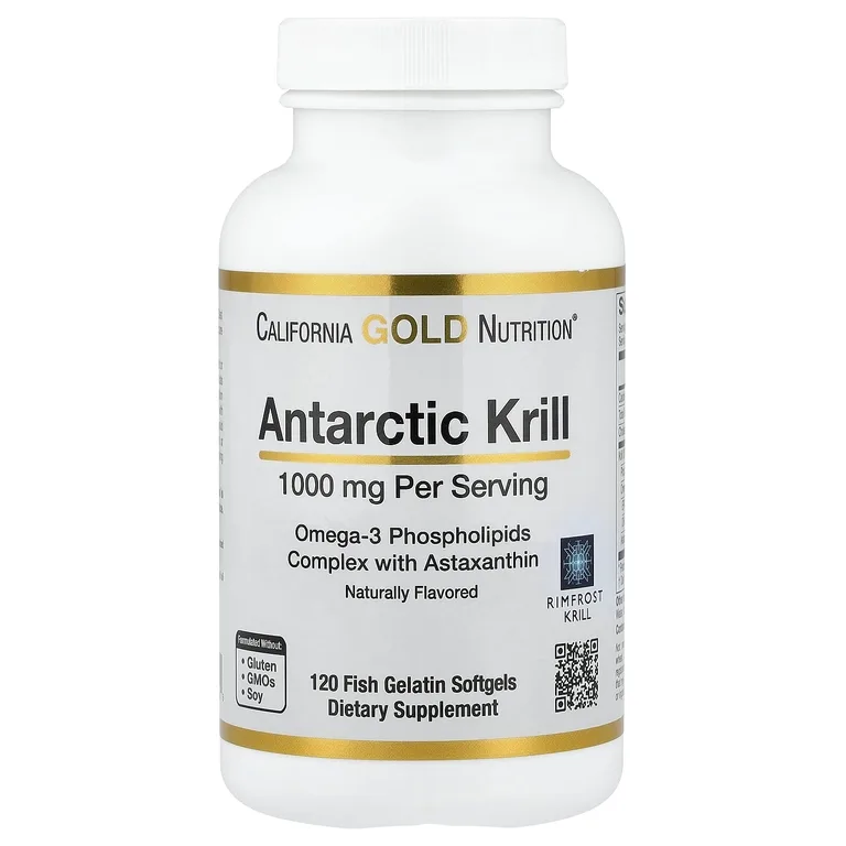 California Gold Nutrition, масло антарктического криля, комплекс фосфолипидов из омега-3 с астаксантином, натуральный вкус клубники и лимона, 120 капсул из рыбьего желатина