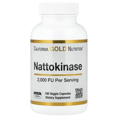 California Gold Nutrition, наттокиназа, протеолитический фермент, 2000 FU, 180 растительных капсул