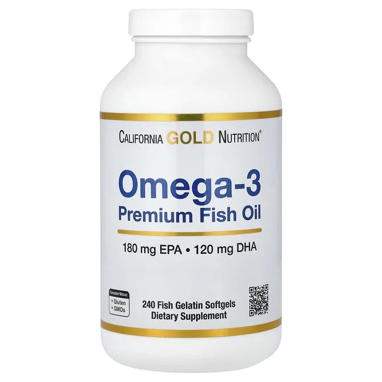 California Gold Nutrition, Omega-3, рыбий жир премиального качества, 240 мягких капсул из рыбьего желатина (1100 мг в 1 капсуле)