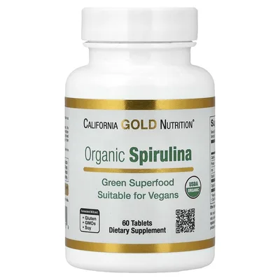 California Gold Nutrition, органическая спирулина, 60 таблеток (500 мг в 1 таблетке)