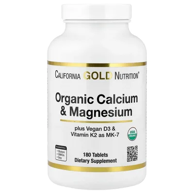 California Gold Nutrition, Органический кальций и магний плюс витамины D3 и K2, 180 таблеток