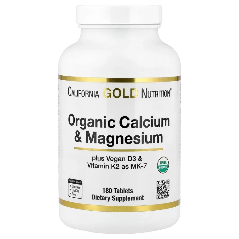 California Gold Nutrition, Органический кальций и магний плюс витамины D3 и K2, 180 таблеток