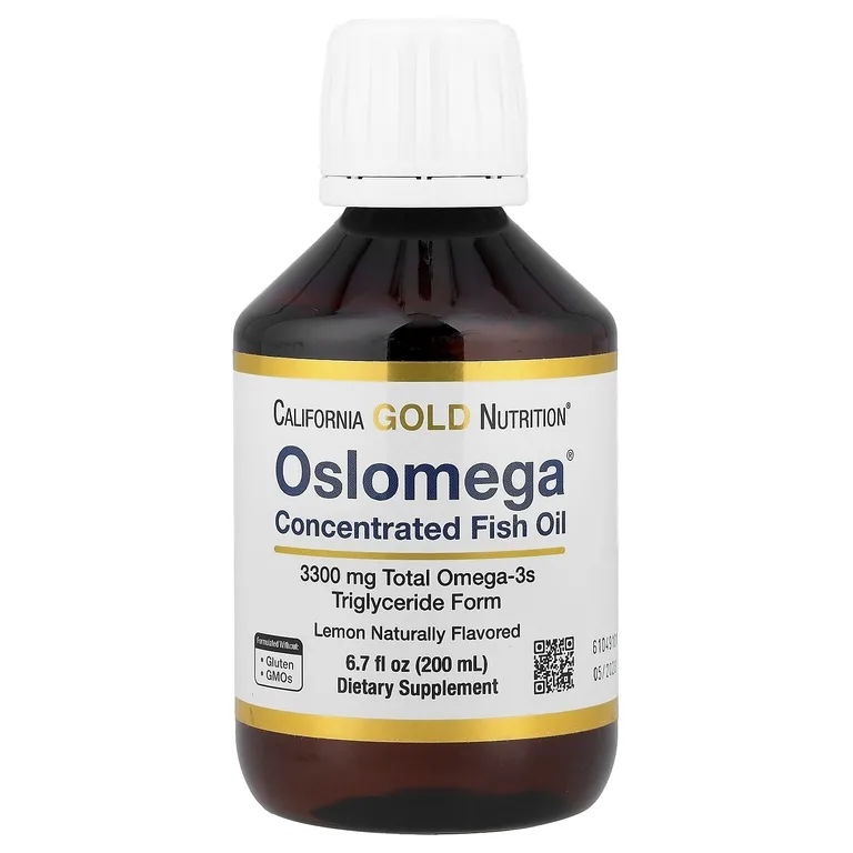 California Gold Nutrition, Oslomega®, норвежский рыбий жир с омега-3 повышенной силы действия, натуральный лимонный вкус, 200 мл (6,7 жидк. унции)