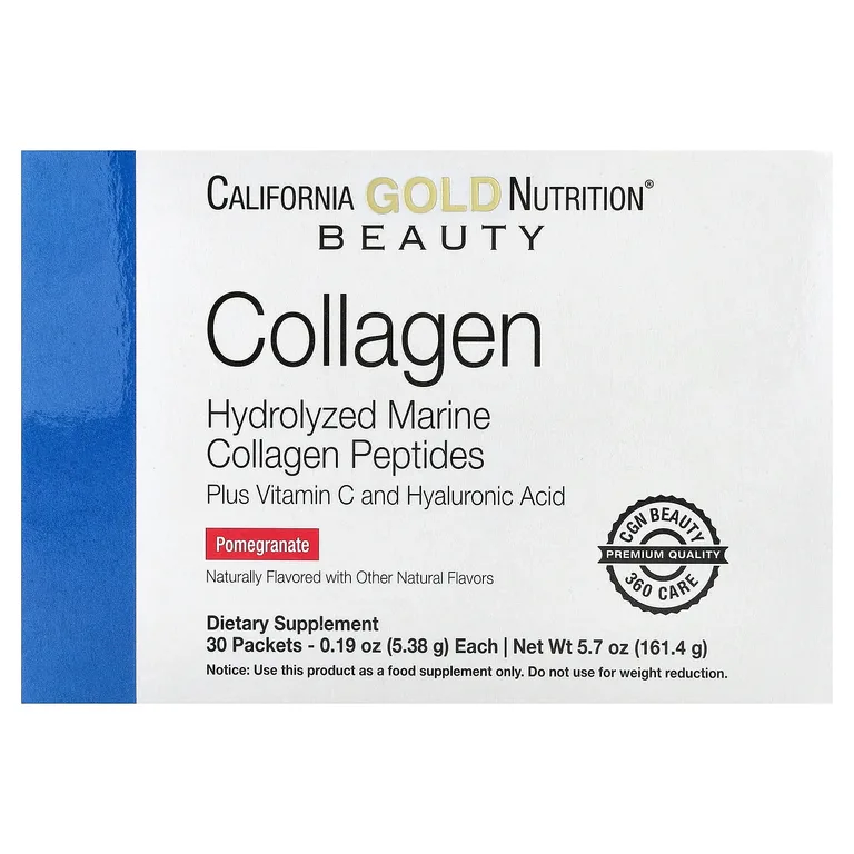 California Gold Nutrition, пептиды коллагена с витамином C и гиалуроновой кислотой, со вкусом граната, 30 пакетиков по 5,38 г