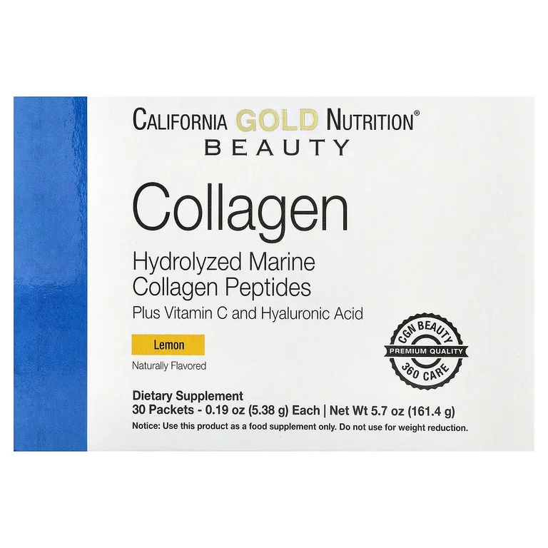 California Gold Nutrition, пептиды морского коллагена с витамином C и гиалуроновой кислотой, со вкусом лимона, 30 пакетиков по 5,38 г (0,19 унции)