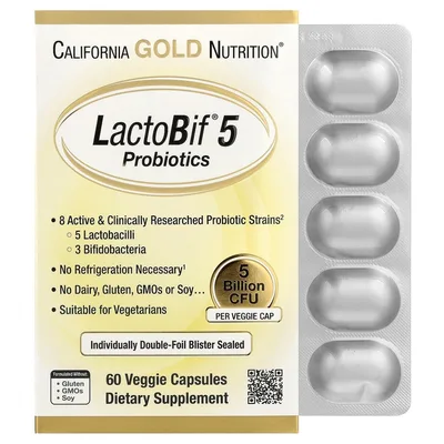 California Gold Nutrition, пробиотики, 5 млрд КОЕ, 60 растительных капсул