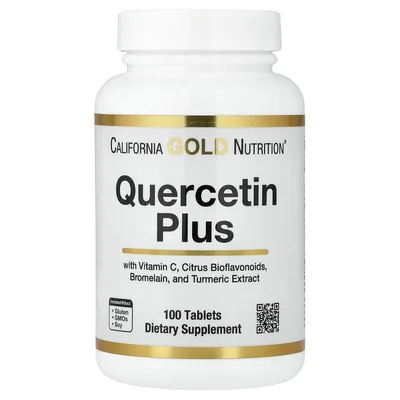 California Gold Nutrition, Quercetin Plus с кверцетином, витамином C, цитрусовыми биофлавоноидами, бромелаином и куркумой, 100 таблеток