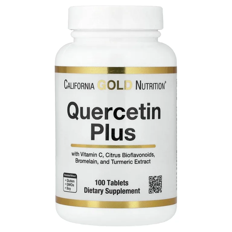 California Gold Nutrition, Quercetin Plus с кверцетином, витамином C, цитрусовыми биофлавоноидами, бромелаином и куркумой, 100 таблеток
