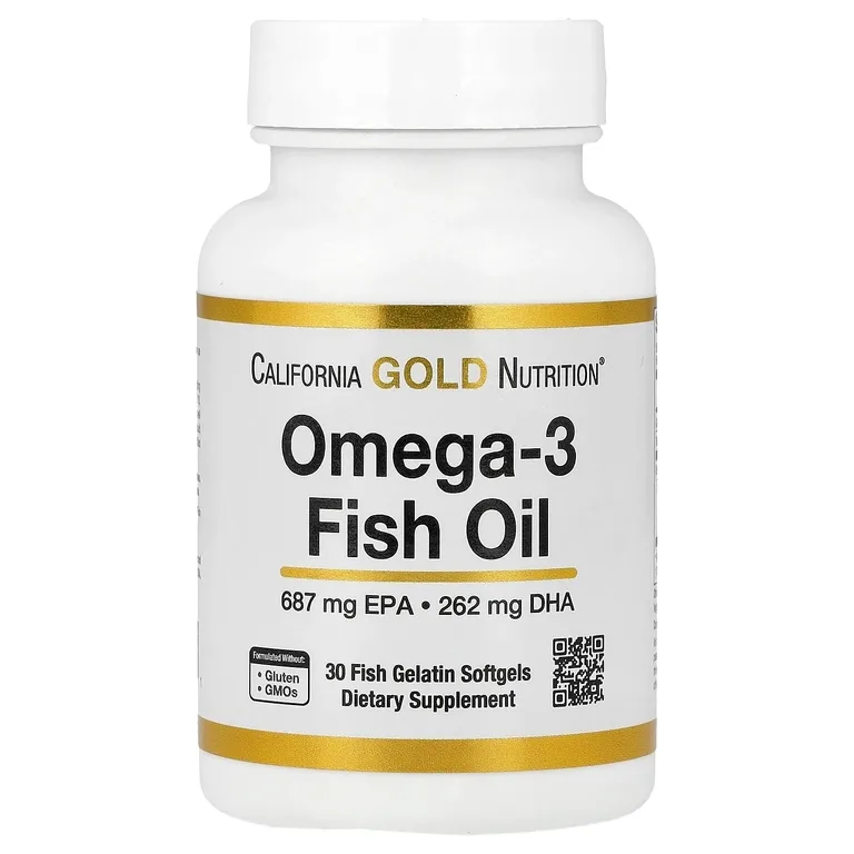 California Gold Nutrition, рыбий жир с омега-3, 30 капсул из рыбьего желатина (1250 мг в 1 капсуле)