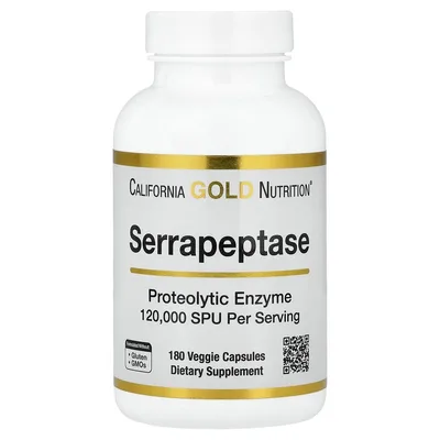 California Gold Nutrition, серрапептаза, протеолитический фермент, 120 000 SPU, 180 растительных капсул