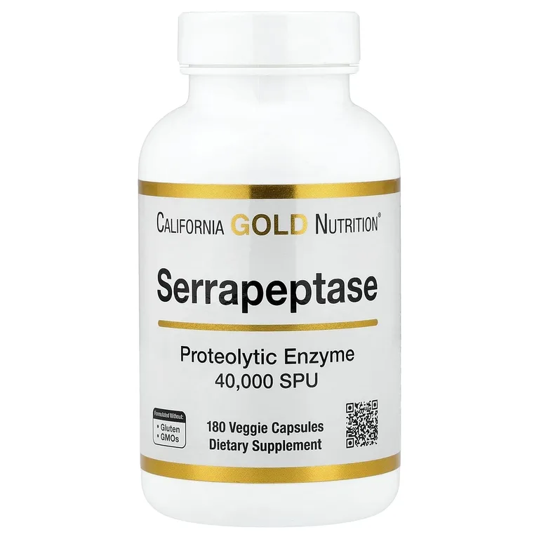 California Gold Nutrition, серрапептаза, протеолитический фермент, 40 000 SPU, 180 растительных капсул