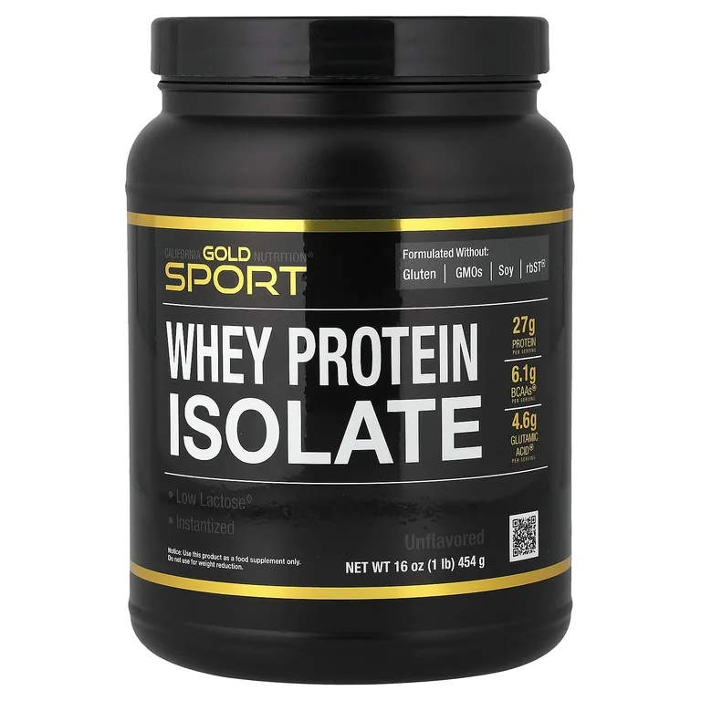 California Gold Nutrition, Спорт, изолят сывороточного протеина, без добавок, 454 г (1 фунт)