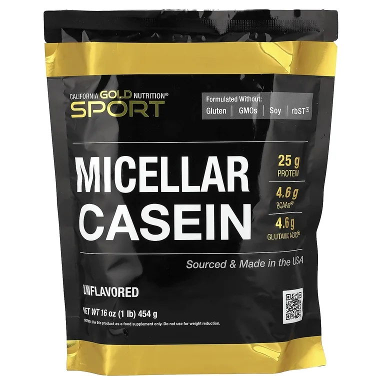 California Gold Nutrition, Спорт, мицеллярный казеин, без добавок, медленное усвоение, 454 г (16 унций)